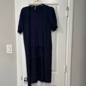 Navy Blue Layered Dress with Cardigan